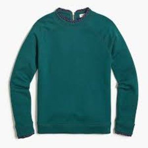 J Crew Woven Ruffle-Neck Pullover in green NWT